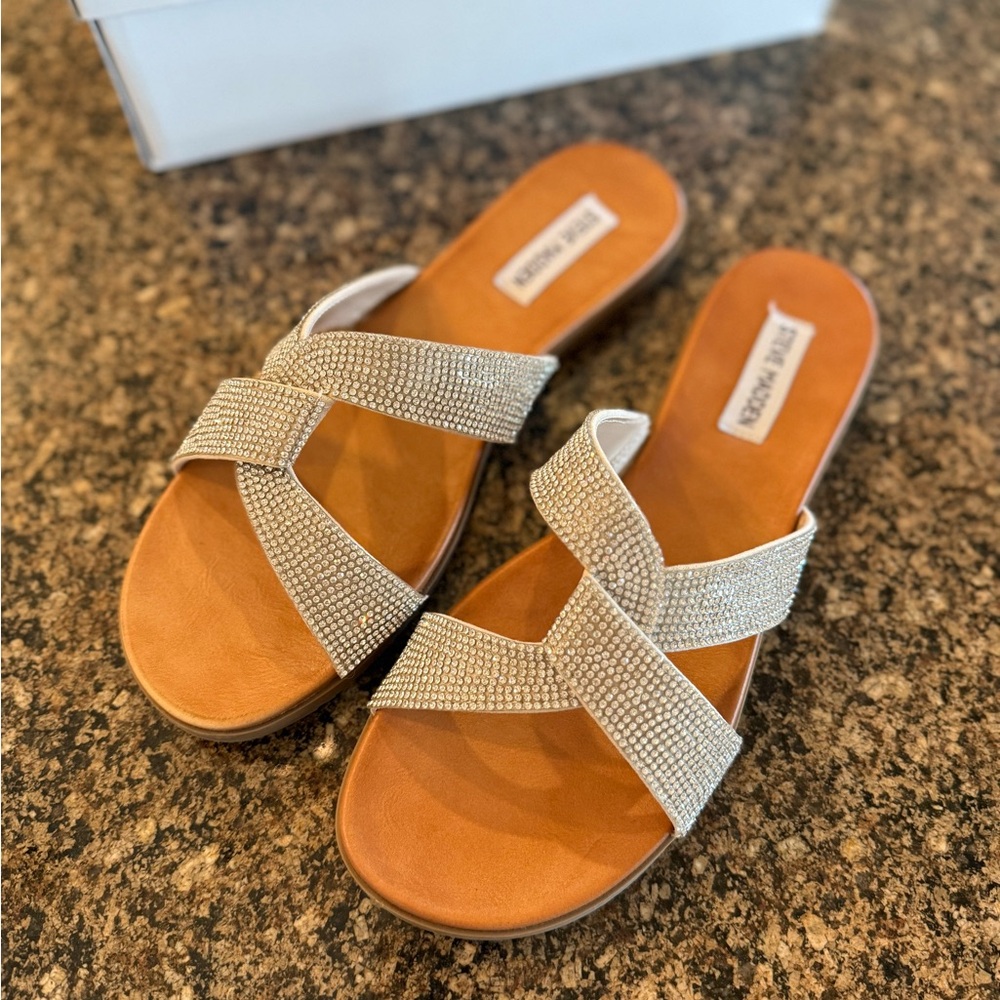 Steve Madden Silver Sparkle Sandals NIB Size 10
